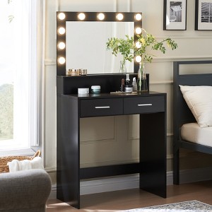TiramisuBest Vanity Desk with Mirror and Lights, Dressing Table with Large Drawer, 2 Level Storage Dresser & 3 Lighting Modes AdjusTable Bri - 1 of 4