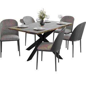 LeisureMod Ravenna 6-Piece Dining Set - 63" Rectangular MDF Wood Dining Table, 5 Leather Dining Chairs - 1 of 4