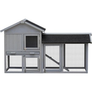 Acekool Outdoor Rabbit Hutch Wooden Pet House with Asphalt Roof, 2 Levels, Ramp, 3 Lockable Doors, 57.9"x20.5"x33.7" - 1 of 4