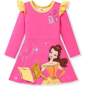 Disney Princess Skater Dress Toddler Girl Ruffle Long Sleeve Winter Fall Clothes School Outfit Birthday Party Gift - 1 of 4