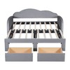 Twin Size Upholstered daybed with Cloud-Shaped Backrest, Trundle and 2 Drawers and USB Ports, Beige - 3 of 4