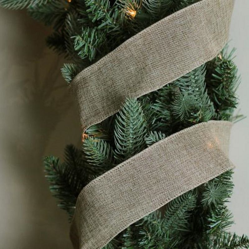 Northlight Faded Green and Brown Burlap Christmas Wired Craft Ribbon 2.5" x 10 Yards, 3 of 4
