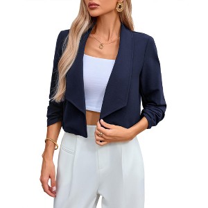 Coolmee Women's 3/4 Sleeve Cropped Blazer Lightweight Open Front Suit Jacket for Business Casual - 1 of 4