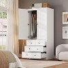 Armoire Wardrobe Closet with 3 Drawers and 2 Doors, Modern Wooden Wardrobe Cabinets for Hanging Clothes, Tall Standing Bedroom Armoires - 2 of 4