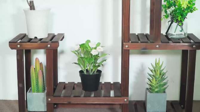 Yaheetech 4 Tier Wood Plant Stand Flower Display Stand for Indoor/Outdoor, 2 of 9, play video