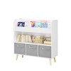 SEVOBAL Decorative Bookshelf Kids Bookcase with 3 Fabric Bins and Storage Organizer for Playroom Nursery, White, 35.43"*11.02"*31.5" - 2 of 4