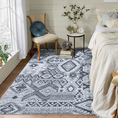 Vintage Area Rug Bohemian Washable Rug Soft Low Pile Rugs for Living Room Bedroom Dining Room