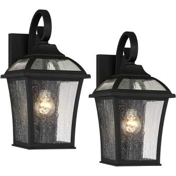 John Timberland Mosconi Rustic Outdoor Wall Lights Fixture Set of 2 Textured Black 15" Clear Seedy Glass for Post Exterior Barn Deck House Porch Yard