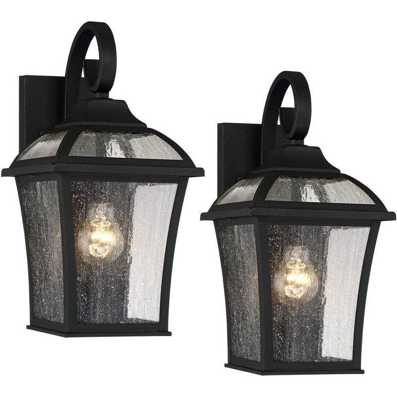 John Timberland Mosconi Rustic Outdoor Wall Lights Fixture Set of 2 Textured Black 15" Clear Seedy Glass for Post Exterior Barn Deck House Porch Yard, 1 of 9