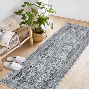 Acekool 2x6 Ft Vintage Floral Boho Area Rug, Washable Low Pile Non-Slip Carpet for Living Room, Bedroom, Dining, Kids & Pets - 1 of 4