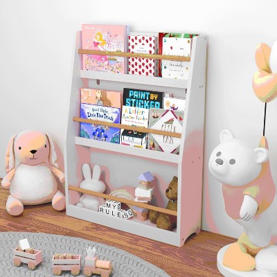 PDTEND 3-Tier Kids Book Shelf, Kids Book Rack, Toddler Decorative Bookshelf, MDF Material