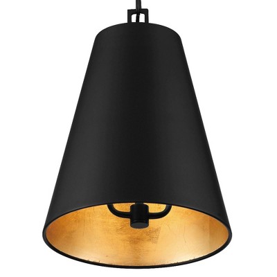 Matte Black and Antique Gold Drum Pendant with Iron Shade