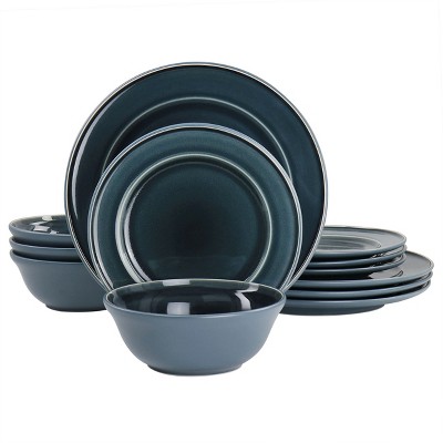 Gibson 12 Piece Reactive Glaze Stoneware Dinnerware Set