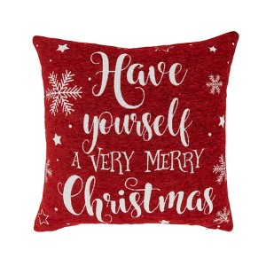 Saro Lifestyle Festive Delight Chenille Jacquard Holiday Poly Filled Throw Pillow, 18"x18", Red - 1 of 2