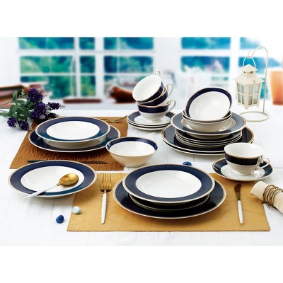 Midnight Blue and Gold Porcelain 24-Piece Dinnerware Set