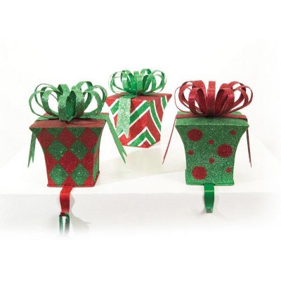 Melrose Set of 3 Christmas Brites Glittered Gift Present Stocking Holders 7.5"
