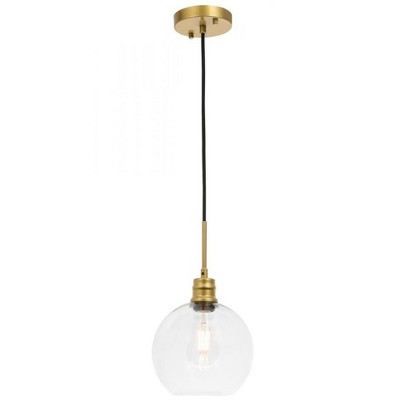 Elegant Lighting Emett 1 light Brass and Clear glass pendant