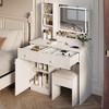 TIRAMISUBEST Fashion Vanity Desk with Mirror and Lights, Vanity Set with Cushioned Stool, Makeup Vanity Table with 2 Drawers and Open Shelves - 2 of 4