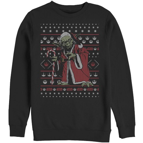Men s Star Wars Ugly Christmas Santa Yoda Sweatshirt Black Large Target