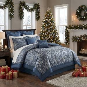 8Pcs BIAB Faux Silk Paisley Jacquard Comforter Set, Luxury Palace Style Bedding Set with Matching Shams and Pillows - 1 of 4