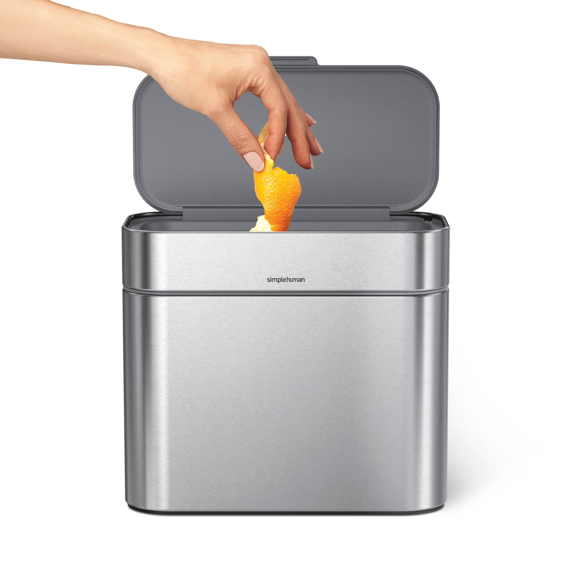 simplehuman 4L Compost Caddy Bin with Magnetic Docking Silver Steel: Indoor Stainless Steel Trash Can, 1.05 Gallon Capacity