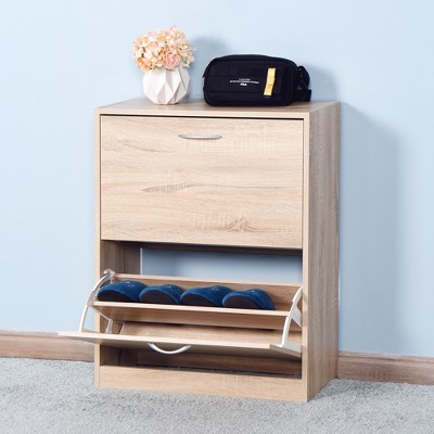 MAYEERTY Wooden Shoe Cabinet for Entryway, Shoe Storage Cabinet with 2 Flip Doors