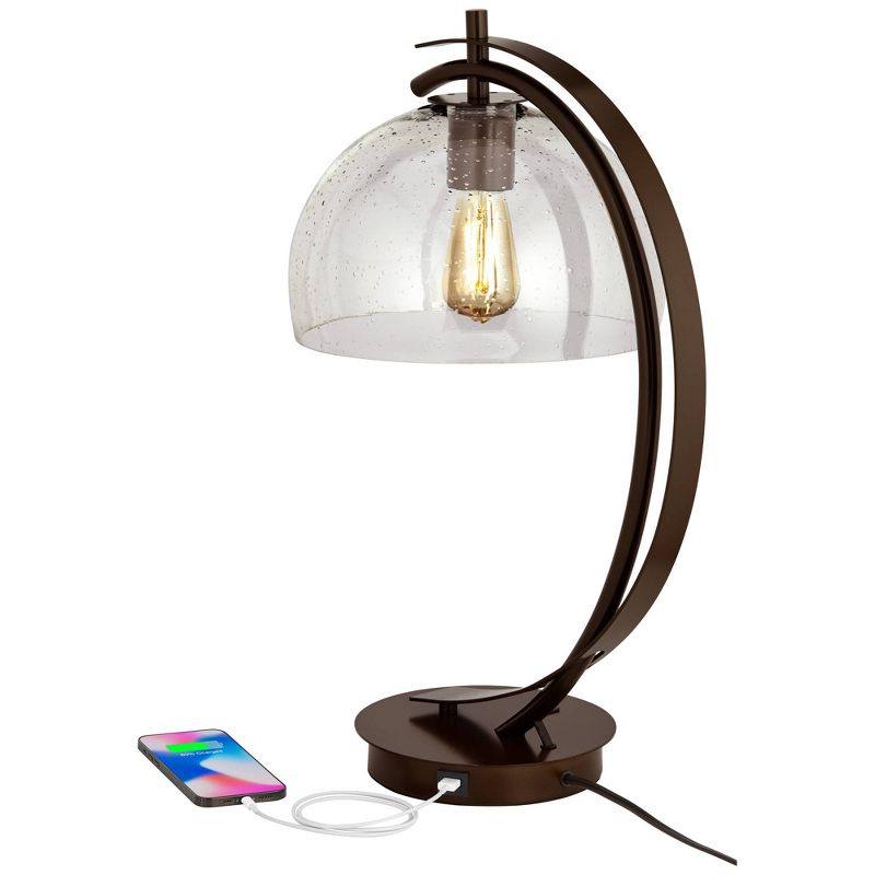 Possini Euro Design Modern Accent Table Lamp with USB Port Filament LED 22.5" High Bronze Metal Glass Dome Shade for Living Room Desk Bedroom, 3 of 10