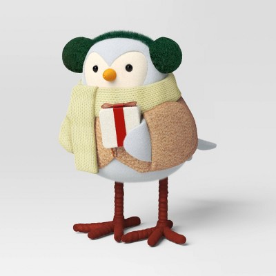 Image of Featherly Friends™ 'Fern' Fabric Christmas Bird Figurine Holding Gift - Wondershop™