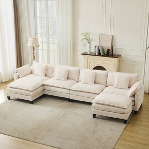 COZONY 112"/147" Modular Sectional Sofa, Corduroy Cloud Couch with Ottoman & Pillows, Comfy Deep Seat L-Shaped Sofa for Living Room, Apartment Office - 1 of 4