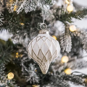 YOOCOZZ Classic Household Christmas Holiday Decoration 6 Set, 4.3" Xmas Tree Ornaments Ball,  White Unique Shape Glass Xmas Decorative Hanging Ball - 1 of 4