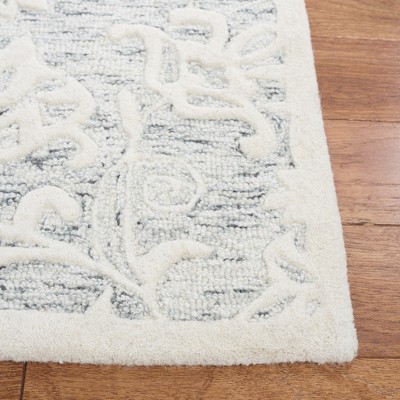 Grey and Ivory Floral Hand-Tufted Wool 8' x 10' Area Rug