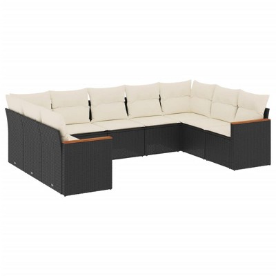 vidaXL 9 Piece Patio Sofa Set with Cushions Black and Cream - Without Table