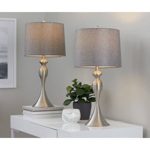 LumiSource (Set of 2) Ashland 27" Contemporary Metal Table Lamps Brushed Nickel with Gray Textured Linen Shade from Grandview Gallery: UL Listed - 1 of 4