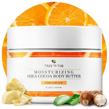 Tree To Tub Shea Body Butter for Dry, Sensitive Skin - Moisturizing Body Cream for Women & Men, Hydrating Body Lotion Moisturizer, Citrus Scent