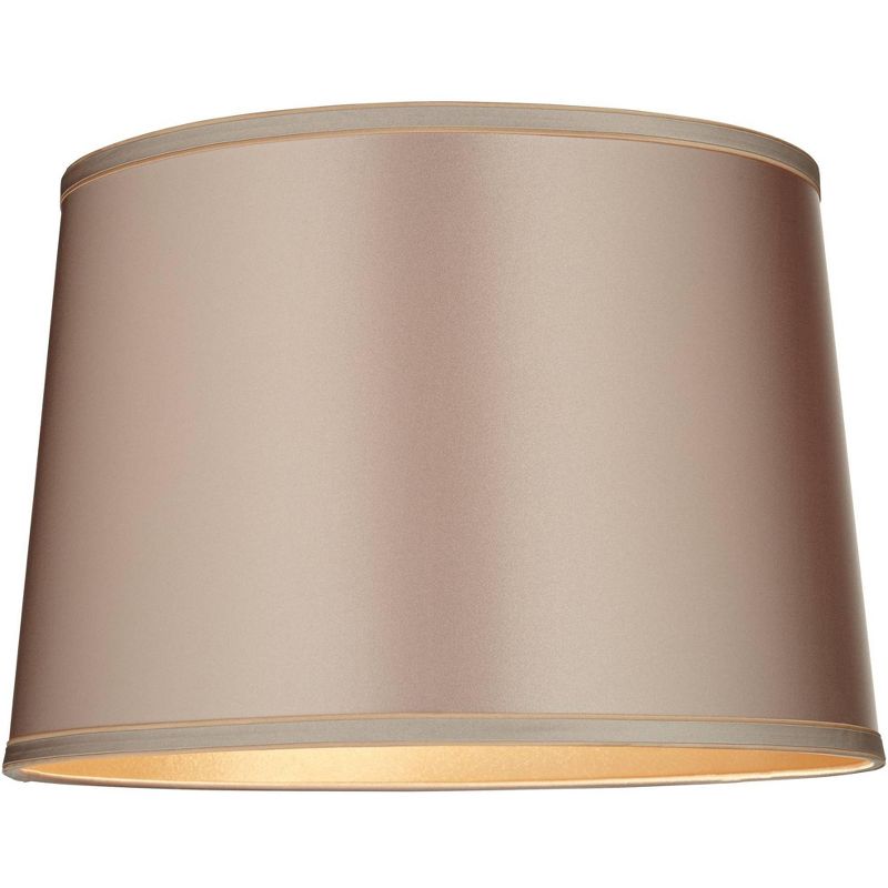 Springcrest Sydnee 14" Top x 16" Bottom x 11" High x 11" Slant Lamp Shade Replacement Medium Taupe Satin with Trim Drum Modern Spider Harp Finial, 3 of 8