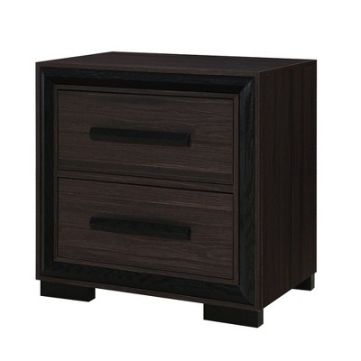 Vynxaria Modern 2-Drawer Nightstand, Solid/Engineered Wood, Sleek Silver Finish, Sleek Black Drawer Pulls, Spacious Storage