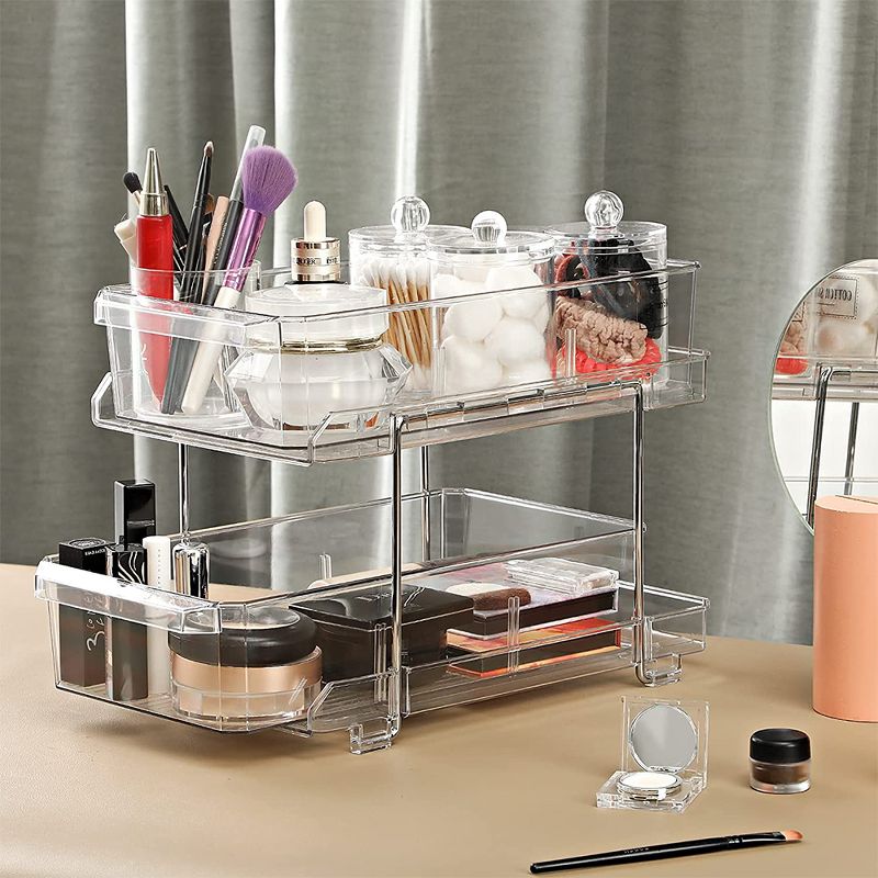 OnDisplay 2-Tier Deluxe Tiered Acrylic Cosmetic/Bath/Pantry/Fridge Drawer Organizer w/Dividers, 4 of 11