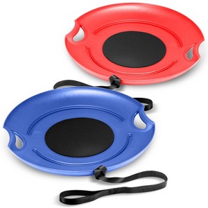 GoSports 29 Inch Heavy-Duty Winter Snow Saucer with Padded Seat and Hand Pull Strap - 2 Pack, Red and Blue - 1 of 4