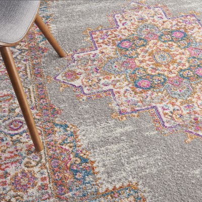Gray Geometric Synthetic Boho-Chic Area Rug