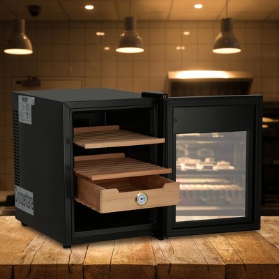 TROPOW Humidor, Large Electric Humidor Humidifier for Counts, Box Humidor Cabinet with Heating and Cooling Function, Glass Door,Black,33L