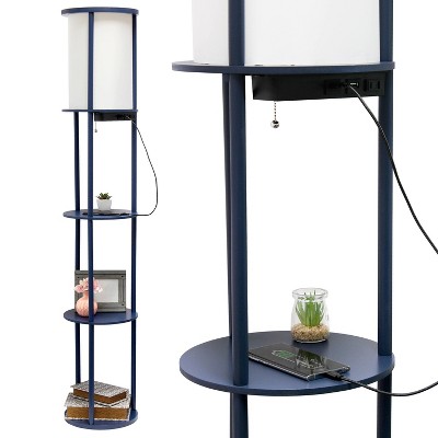 Navy Modern Shelf Etagere Floor Lamp with USB Charging Ports