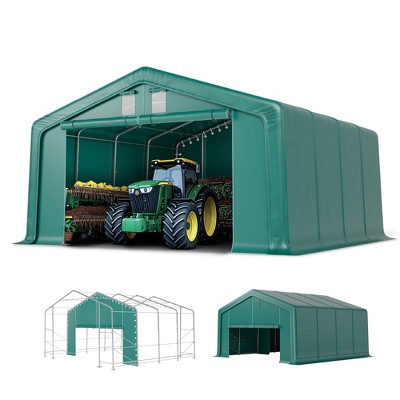 Captiva Designs 11 ft. x 24 ft. x 8.4 ft. Heavy-Duty Portable Garage & Agricultural Shed with Galvanized Frame, Removable Doors and Walls