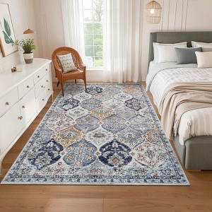 Trellis Washable Area Rug Non-Slip Indoor Rugs for Living Room, Low Pile Stain-Resistant Oriental Accent Throw Carpet - 1 of 4