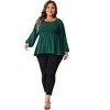 Agnes Orinda Women's Plus Size Smocked Peplum Round Neck Long Sleeve Chiffon Shirt Blouses - 3 of 4