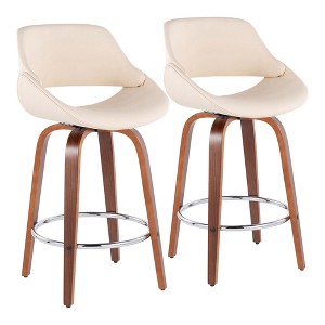 Faux Leather Padded Mid-Century Modern Counter Stool with Swivel and Round Metal Footrest for Kitchen Island or Home Bar, Set of 2 - 1 of 4