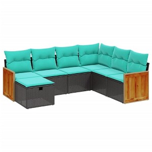 vidaXL 7-Piece Patio Sofa Set with Cushions Black Poly Rattan Modular Outdoor Furniture for Garden/Patio/Deck - 1 of 4