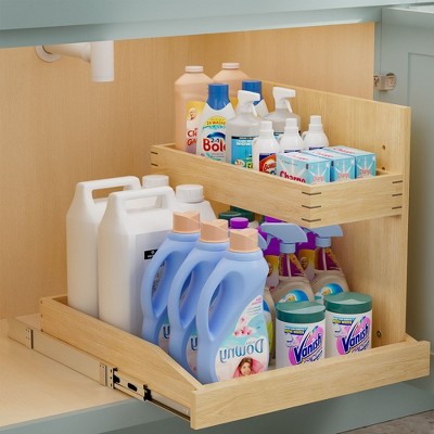 Soft Close 2-Tier Birch and Oak Under Sink Organizer
