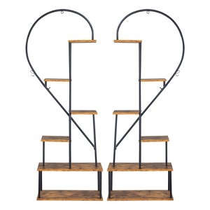 Slickblue Half-Heart Iron Wood Plant Shelf, 2 Piece 6-Tier Rack, Indoor Outdoor Stand, Black, 65.75in - 1 of 4