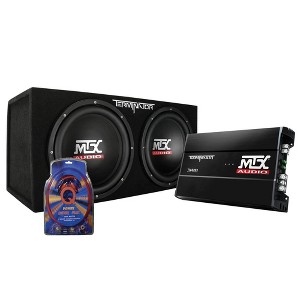 MTX TNP212D2 12 Inch 1200W Dual Loaded Car Subwoofer Audio, Sub Box, and Amplifier with QPower Super Flex 4 Gauge 3000 Watt Amplifier Wiring Amp Kit - 1 of 4