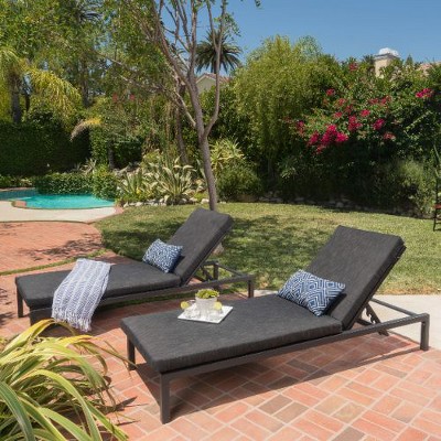 Modern Aluminum Dark Gray Patio Chaise Lounges with Water-Resistant Cushions, Foldable Outdoor Accent Chair-Christopher Knight Home Outdoor Furniture